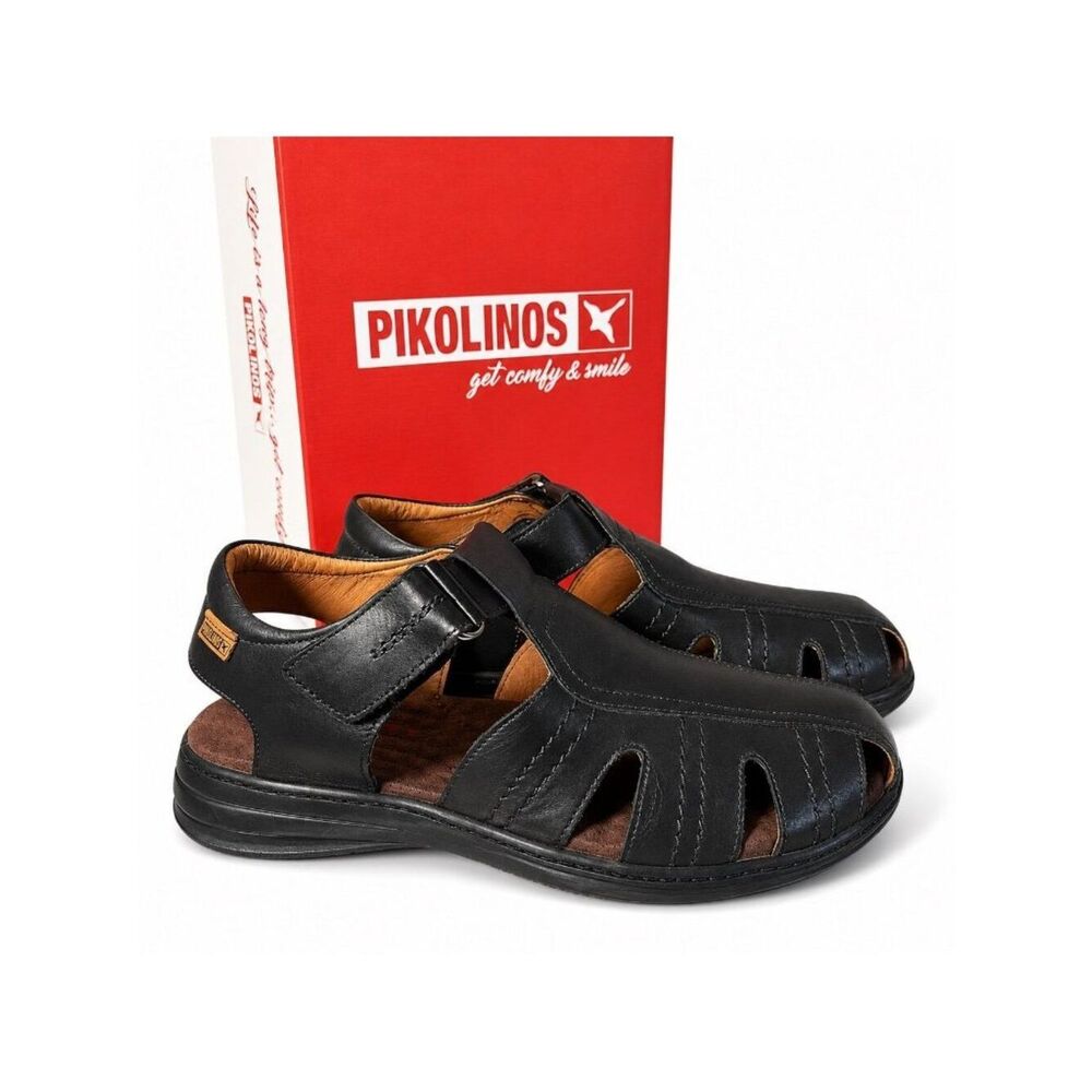 Mens Black Leather Fisherman Sandals Closed Toe Comfort Pikolinos EU 42 US 8.5-9